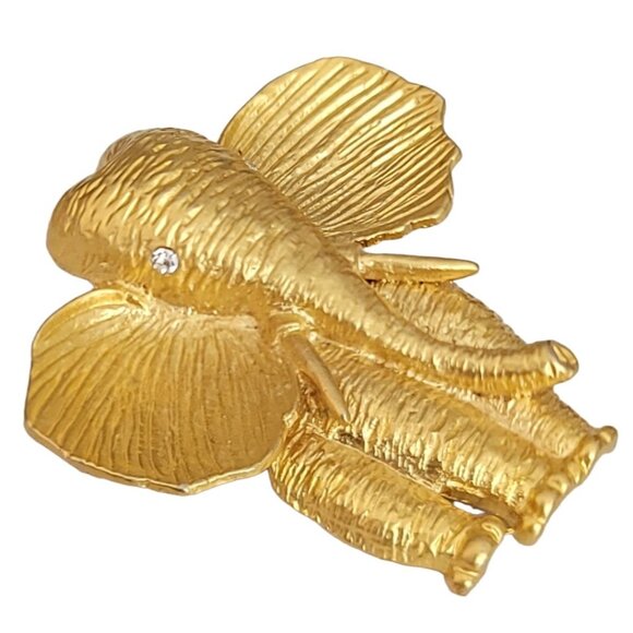 Gold Tone Elephant Clear Rhinestone Eyes Brooch K605 - Picture 3 of 9
